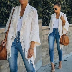VICI Madeline Chenille Fringe Cardigan - Ivory - One Size